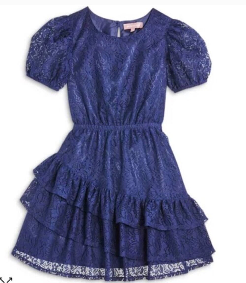 BCBG Girls Navy Lace Dress Ruffle Puff Sleeve Party Dress (Sz. 7)